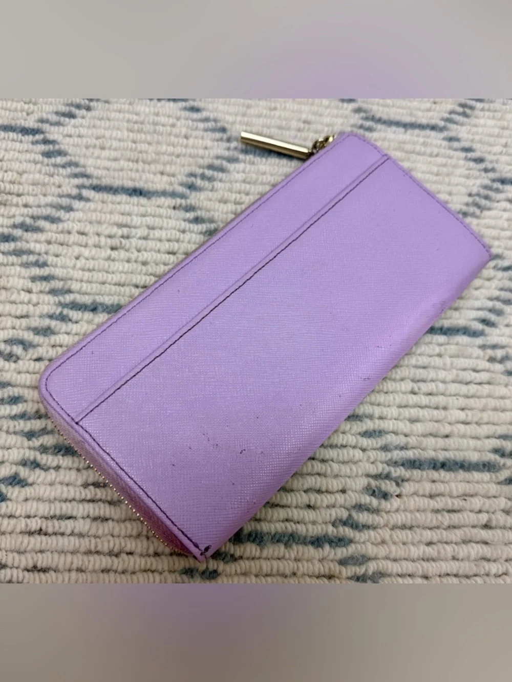 LANVIN En Bleu Lavender Floral Print Leather L-Shaped Zip Long Wallet/Clutch